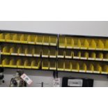 LOT - (2) WALL SHELF UNITS W/ 3-1/2" X 11" PARTS BINS, EMPTY, EACH SHELF IS 31-1/2"W X 10-1/2"D X