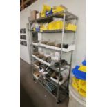 WIRE RACK ON CASTERS, 4' X 18" X 76" HT, CONTENTS NOT INCLUDED