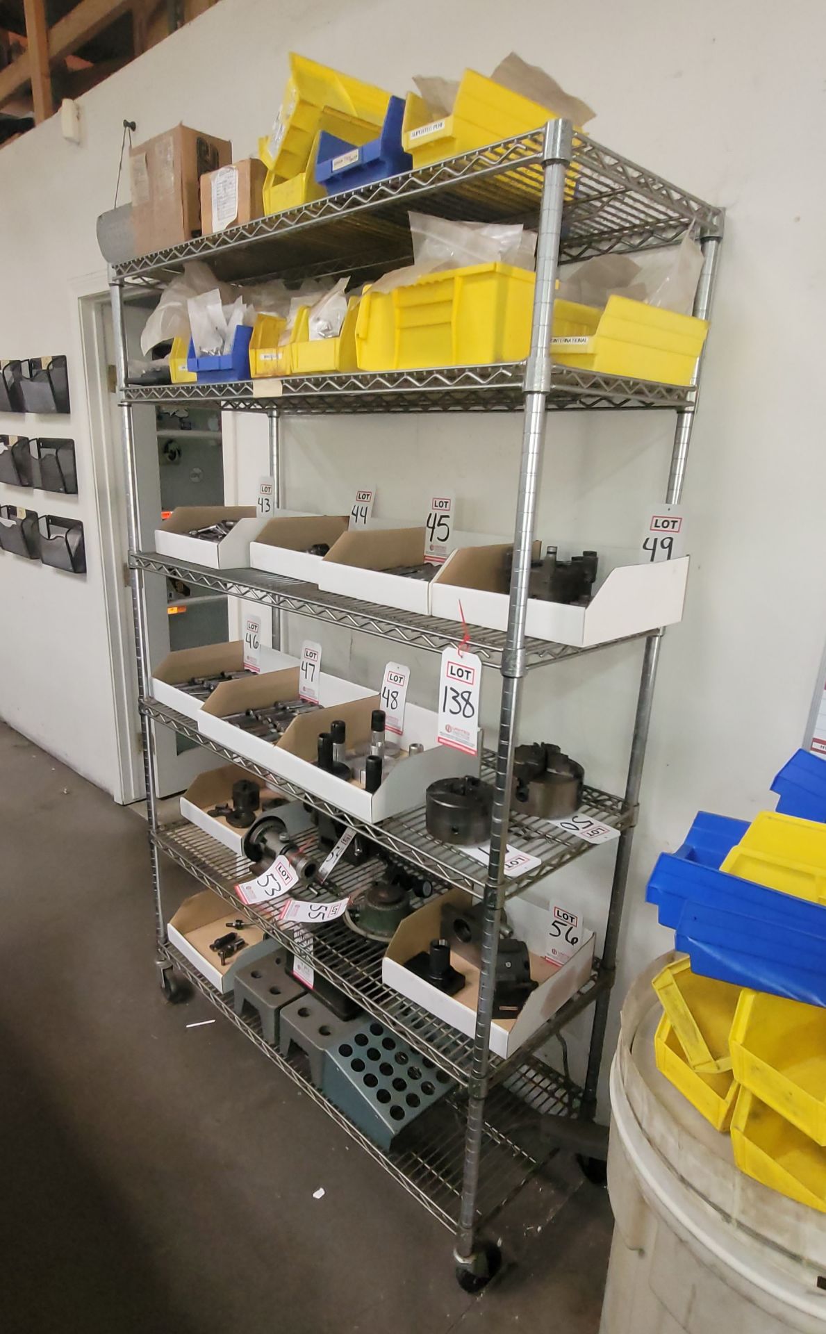 WIRE RACK ON CASTERS, 4' X 18" X 76" HT, CONTENTS NOT INCLUDED