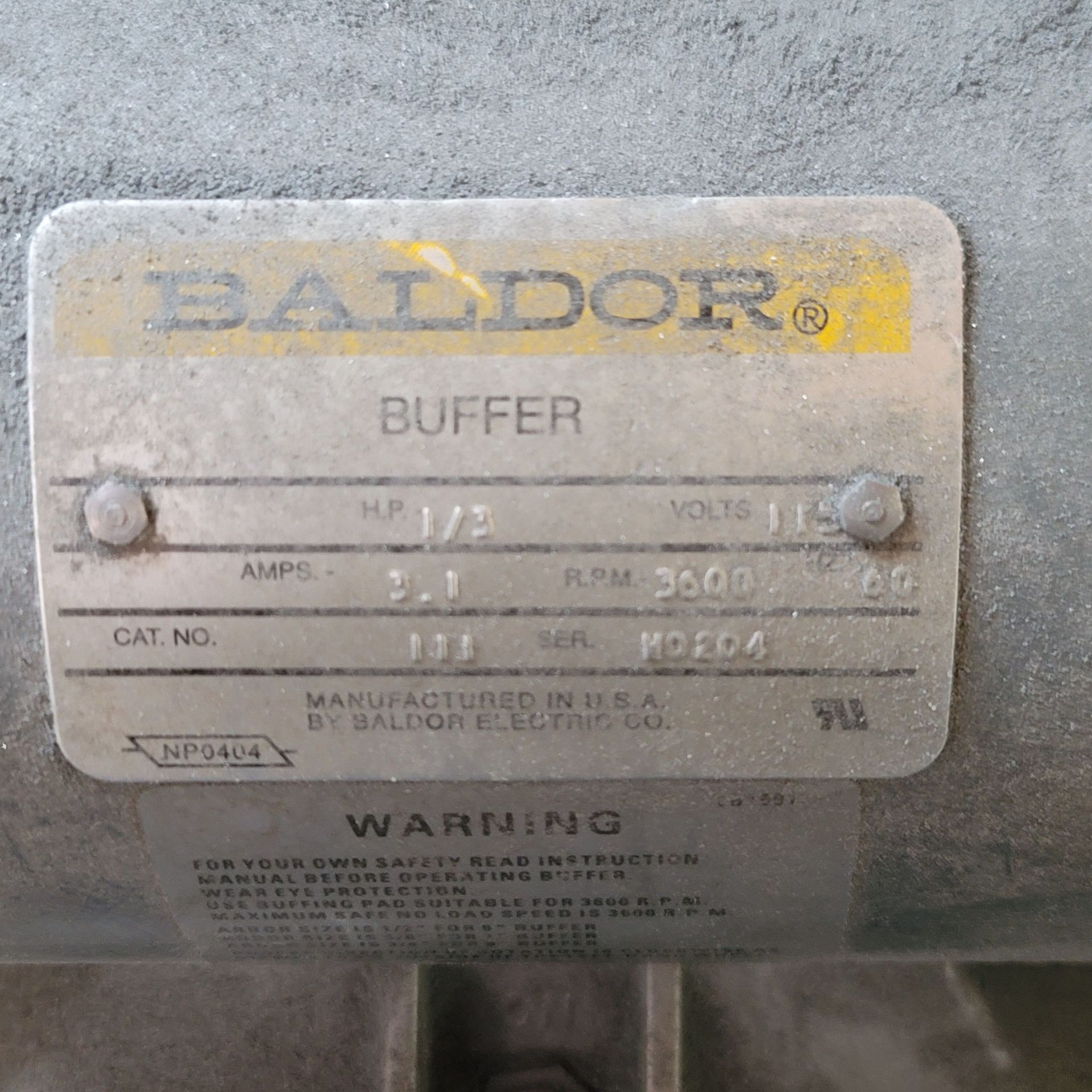 BALDOR 6" DOUBLE END BENCH BUFFER ON PEDESTAL, CAT. NO. 111, 1/3 HP, 3,600 RPM - Image 2 of 2