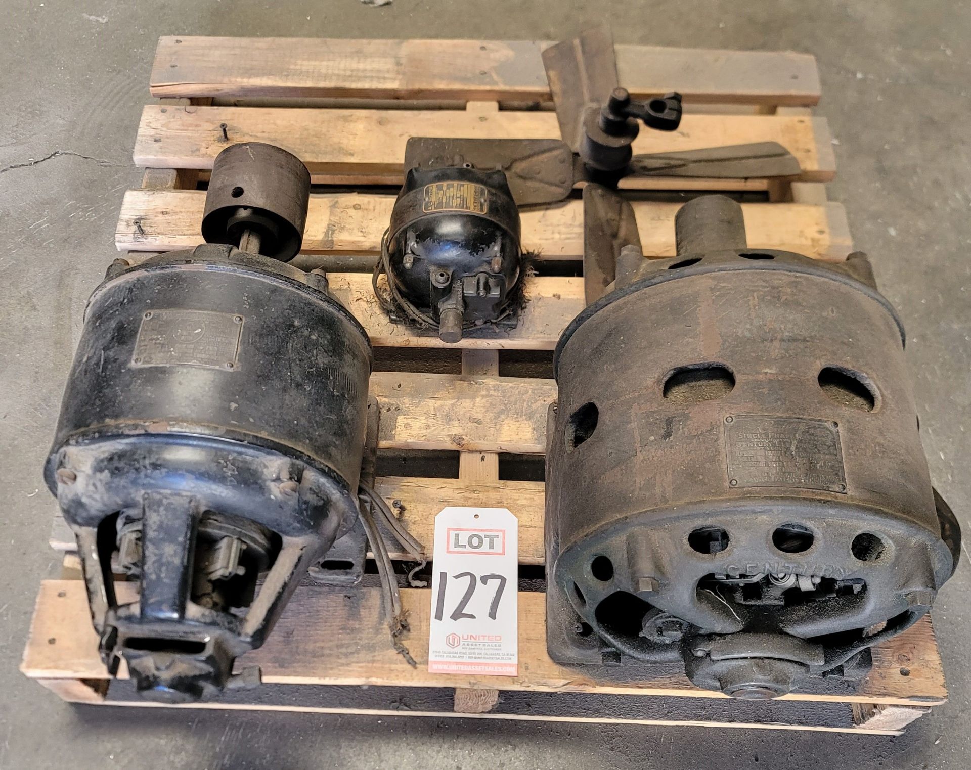 LOT - (3) OLD ELECTRIC MOTORS: (1) CENTURY SINGLE PHASE, 1 HP, 1750 RPM, (1) WESTINGHOUSE 1 HP, 1450