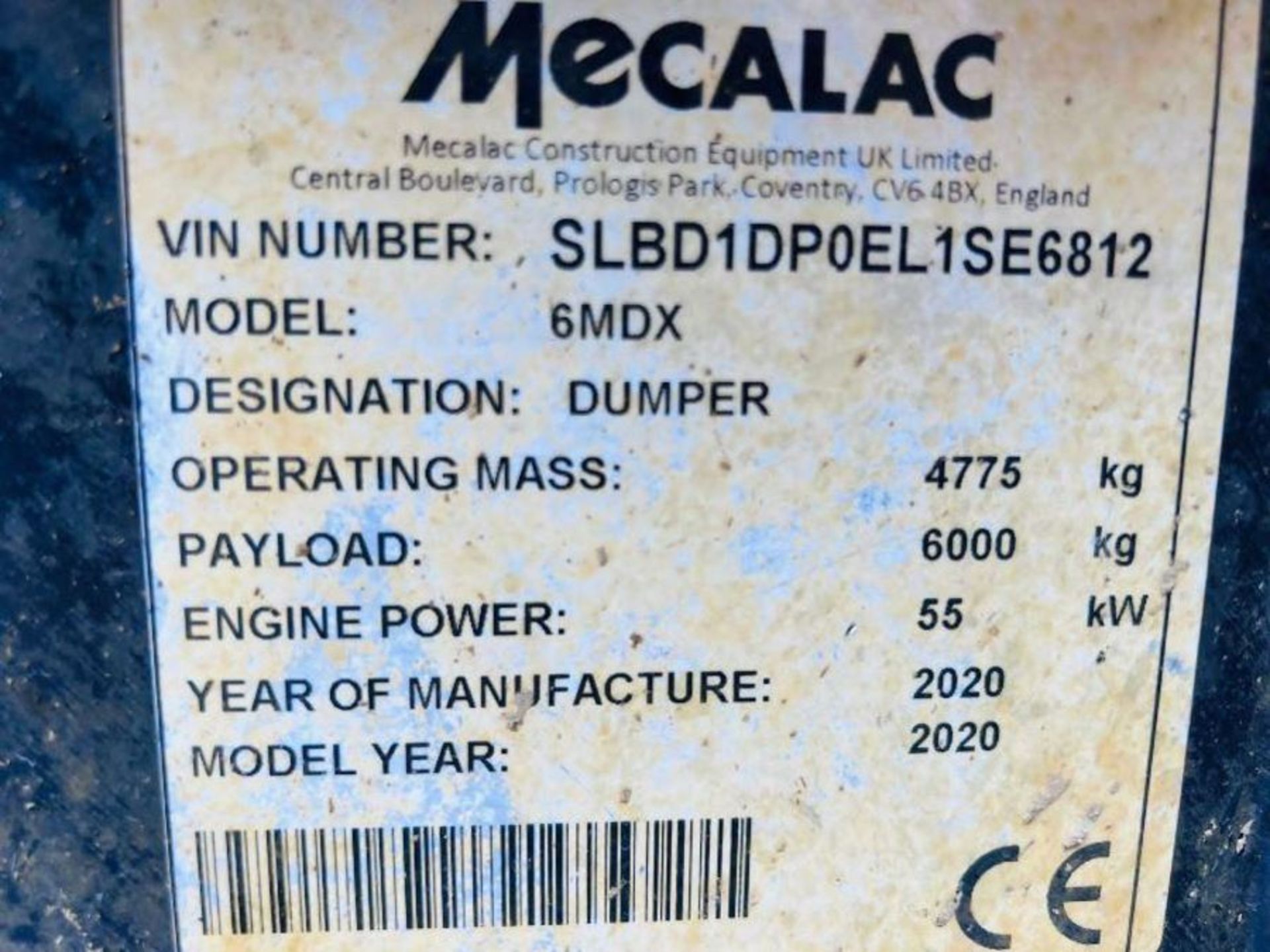 MECALAC 6MDX 4WD DUMPER *YEAR 2020, 1438 HOURS C/W AC CABIN - Image 6 of 15