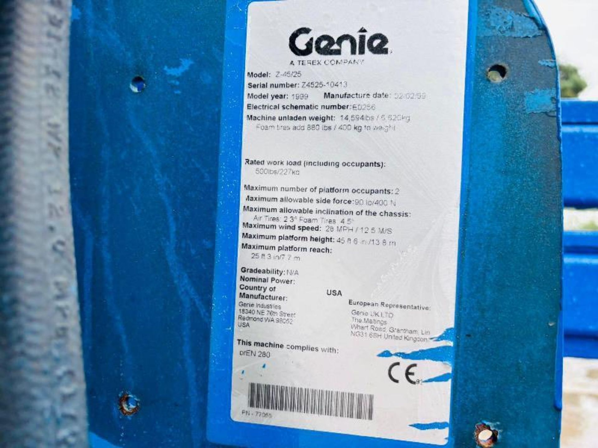 GENIE Z-4525 AIREL PLATFORM * 25FT REACH * C/W TELESCOPIC BOOM - Image 12 of 17