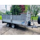 IFOR WILLIAMS LM125G DOUBLE AXLE DROP SIDE TRAILER C/W HIGH SIDED CAGE SIDES