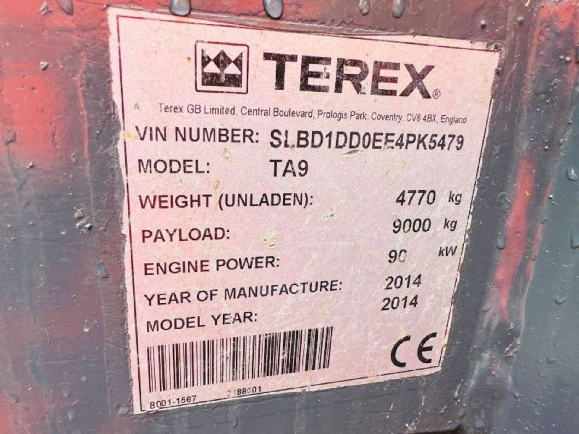 TEREX TA9 4WD DUMPER *YEAR 2014 , 3074 HOURS* C/W ROLE BAR - Image 11 of 16