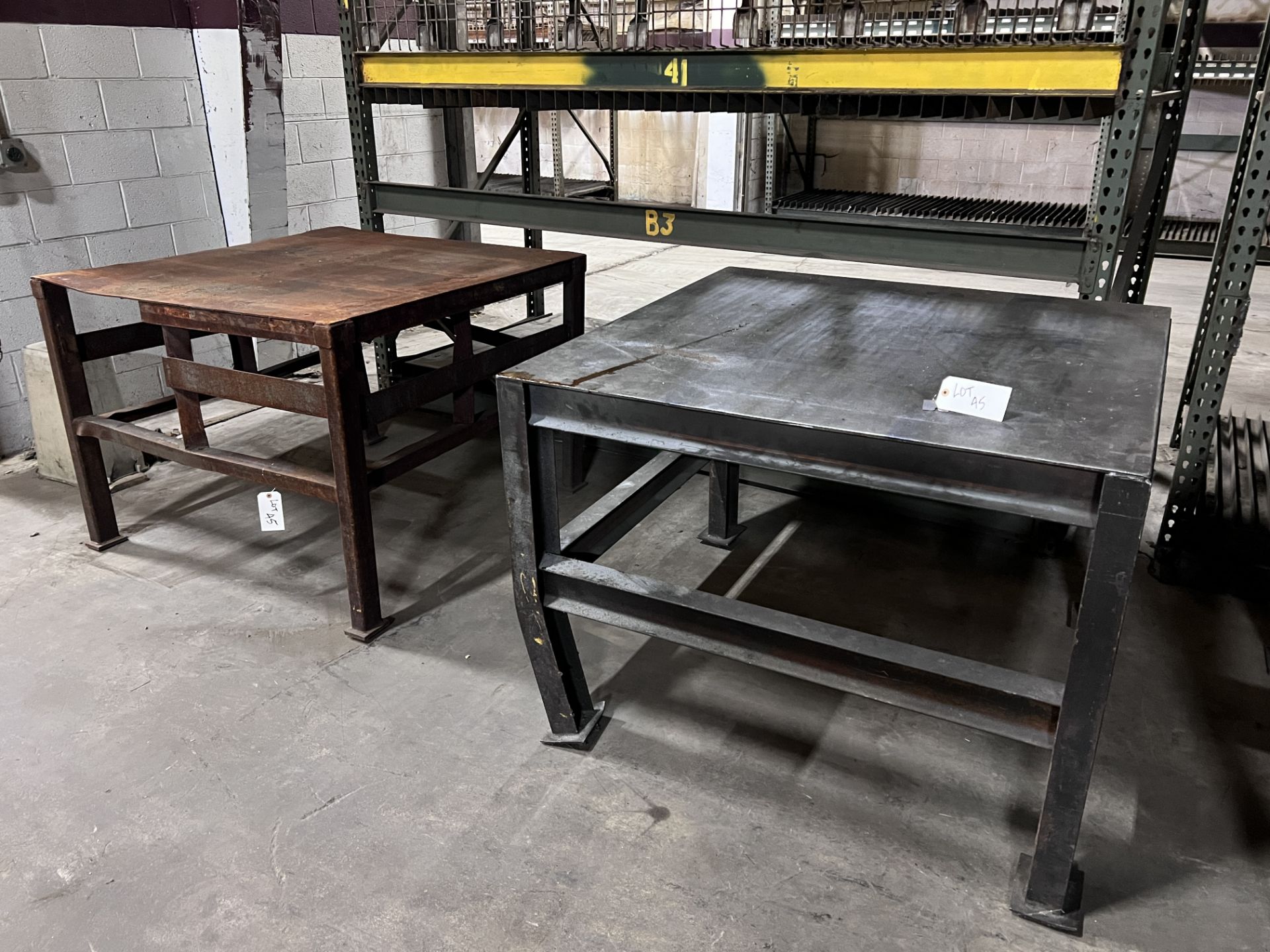 Lot - (2) Steel Tables 4'x4'x36"H