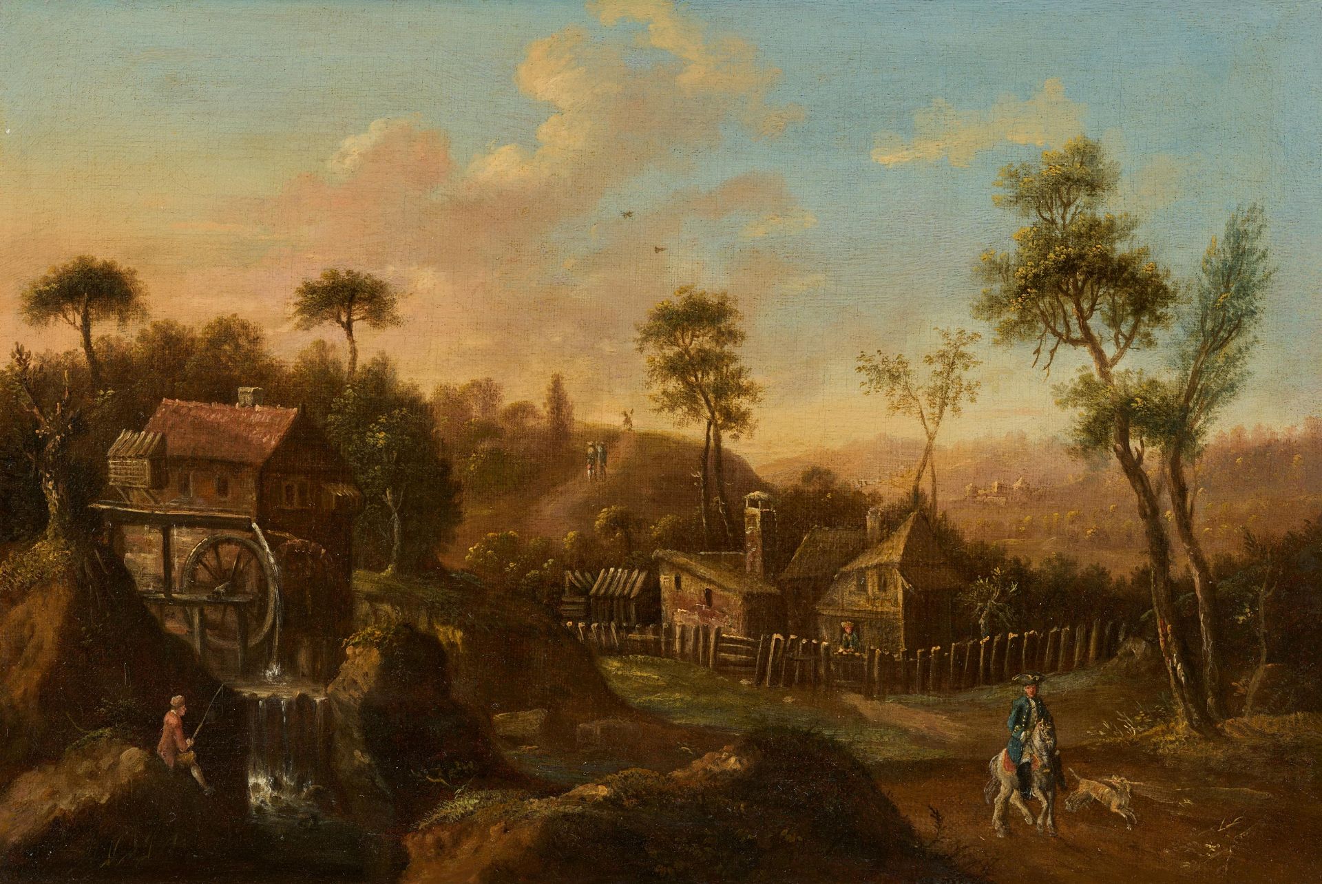 Willem van Bemmel - Schule: Landschaft mit Wassermühle und Reiter