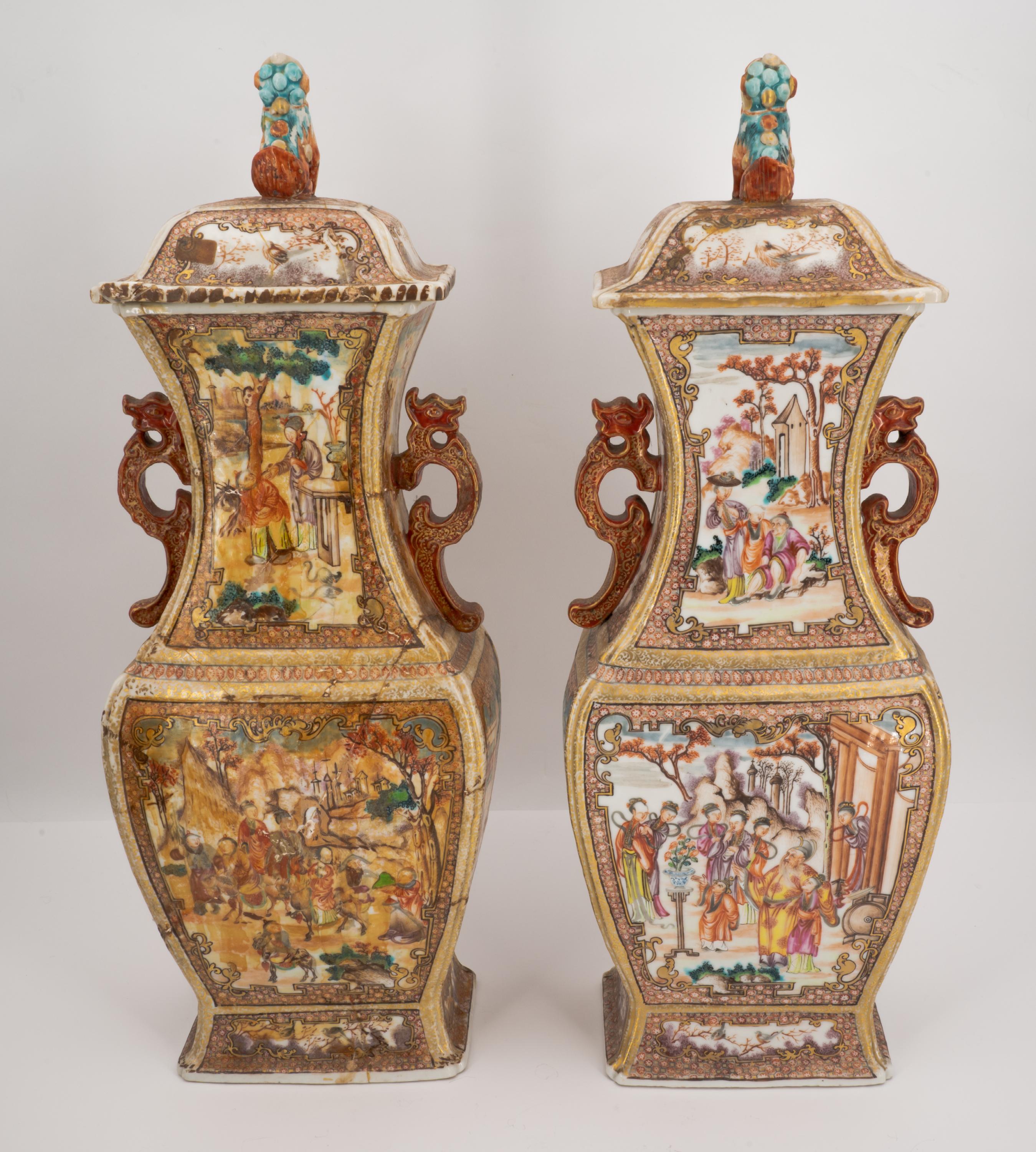 Paar Balustervasen mit Figurenzier im Kanton Stil - Image 4 of 7