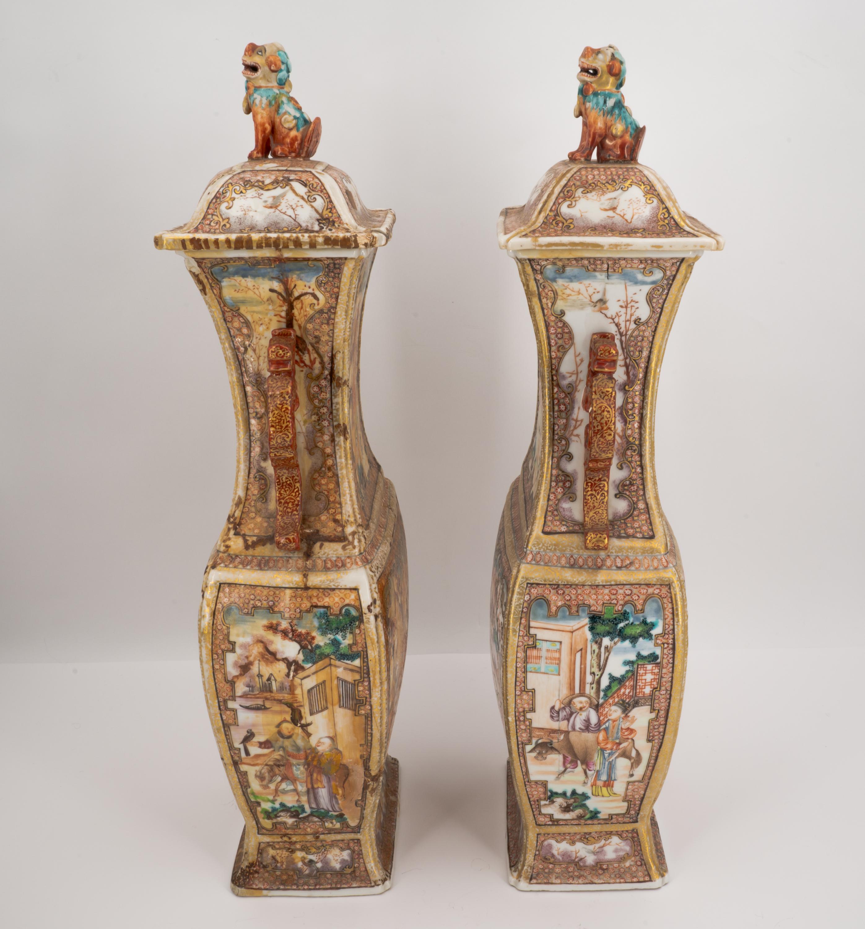 Paar Balustervasen mit Figurenzier im Kanton Stil - Image 3 of 7