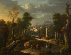 Johann Georg von Bemmel - Umkreis: Landschaft mit reitender Jagdgesellschaft