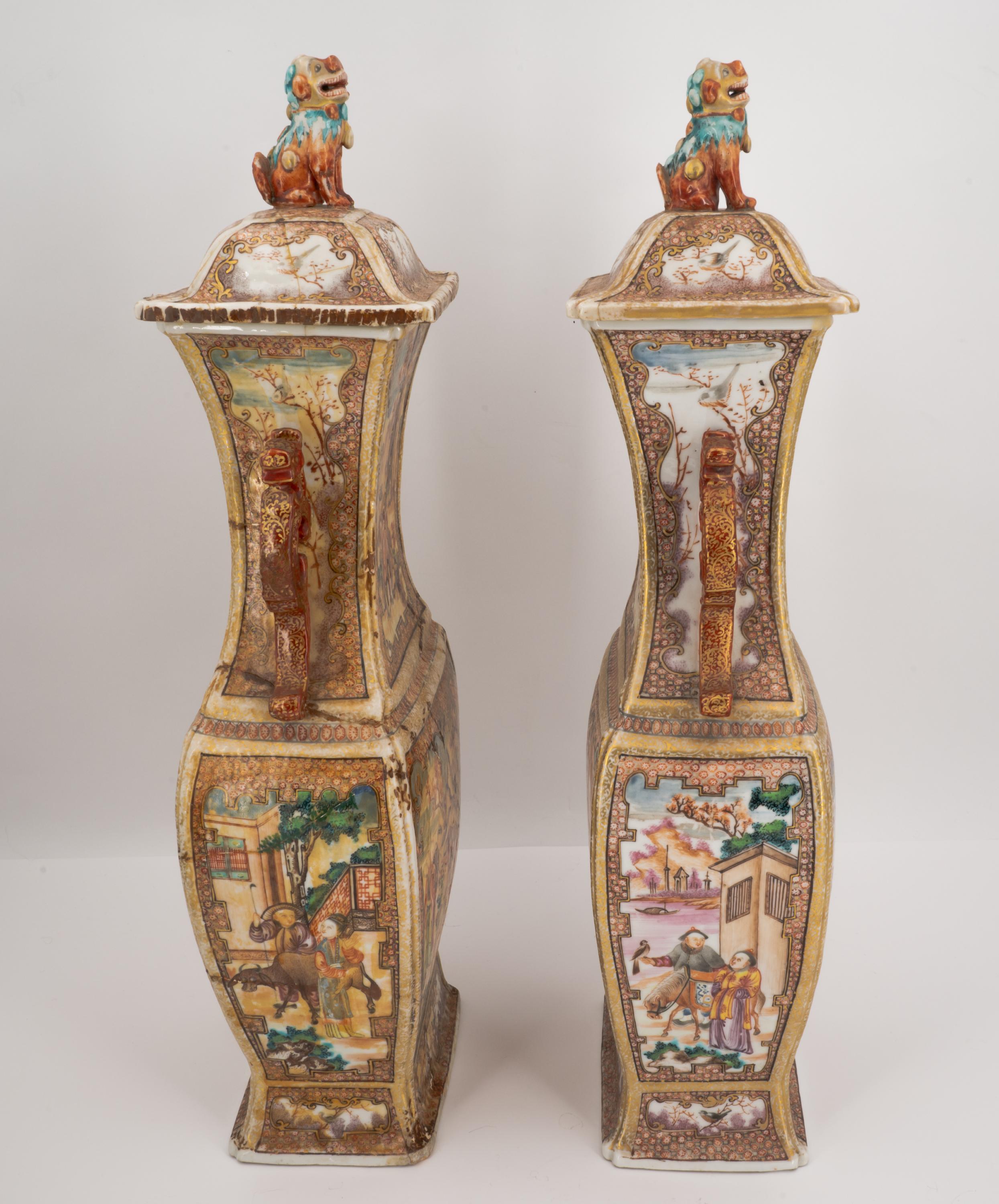 Paar Balustervasen mit Figurenzier im Kanton Stil - Image 5 of 7
