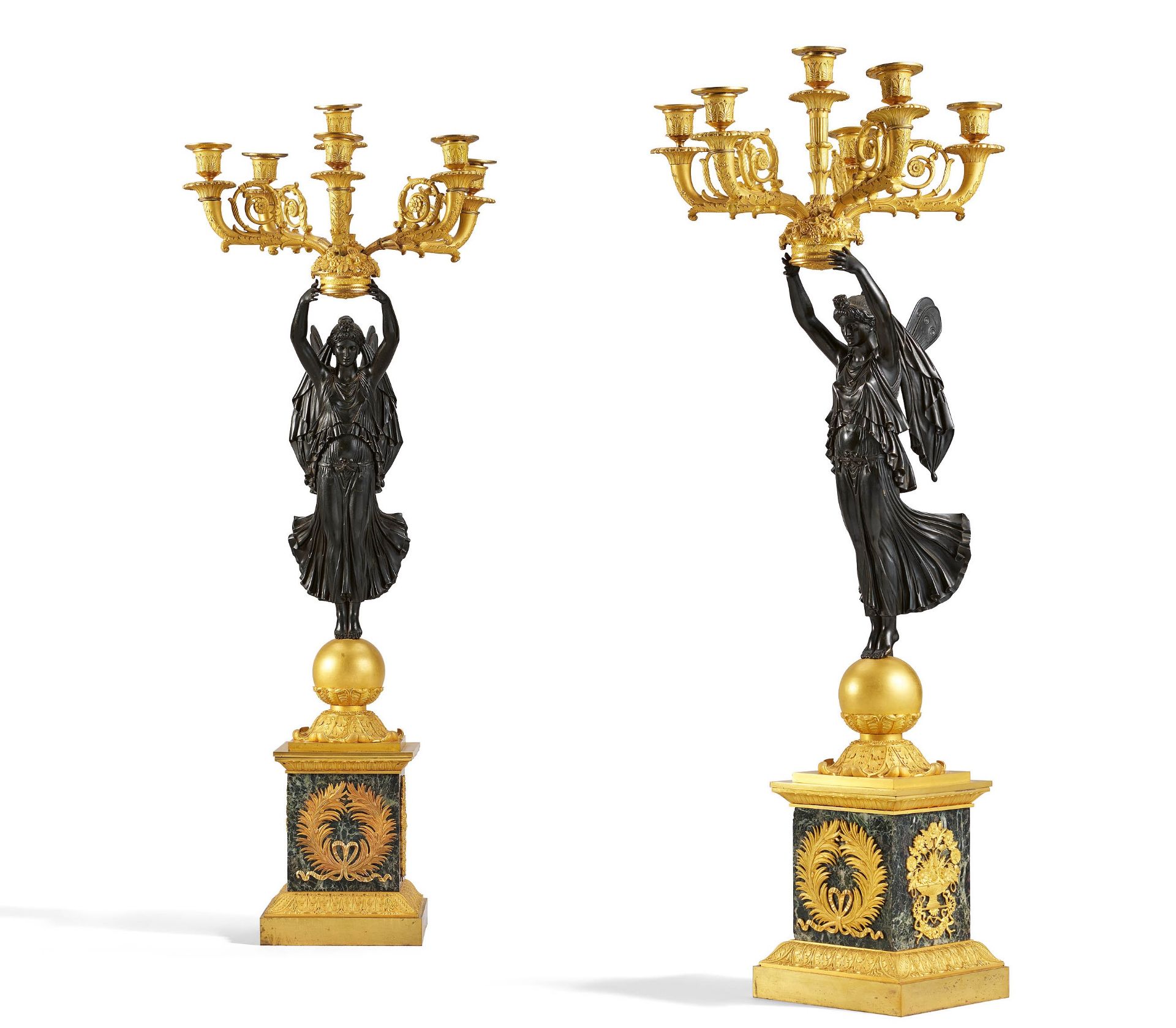 Pair of magnificent Empire candelabra with psyches