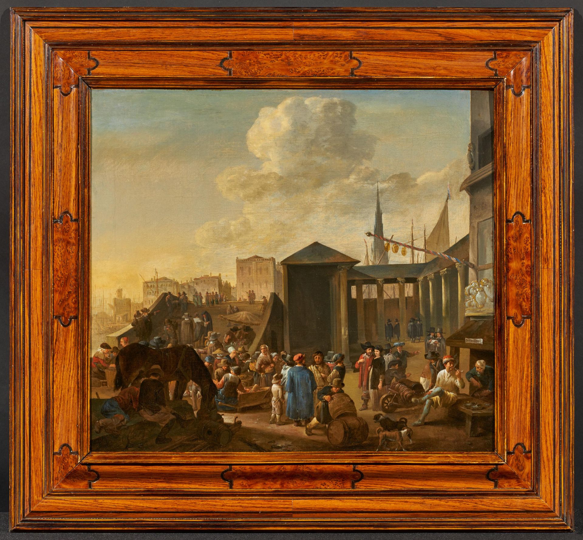 Johannes Lingelbach - attributed: Market Scene on the Quay Walls of an Italian Port City - Image 2 of 4