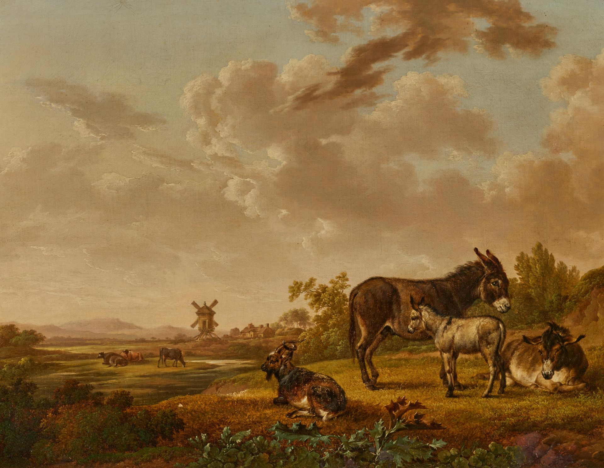 Dutch School: Pasture Landscape with Donkeys and Goats