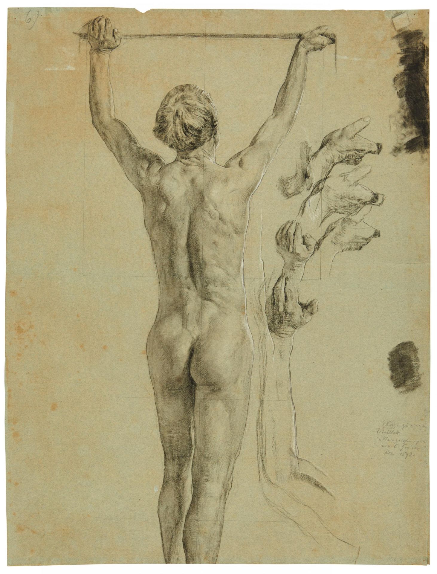 Otto Greiner: Nude Study of a Young Boy from Behind as well as Studies of a Hand