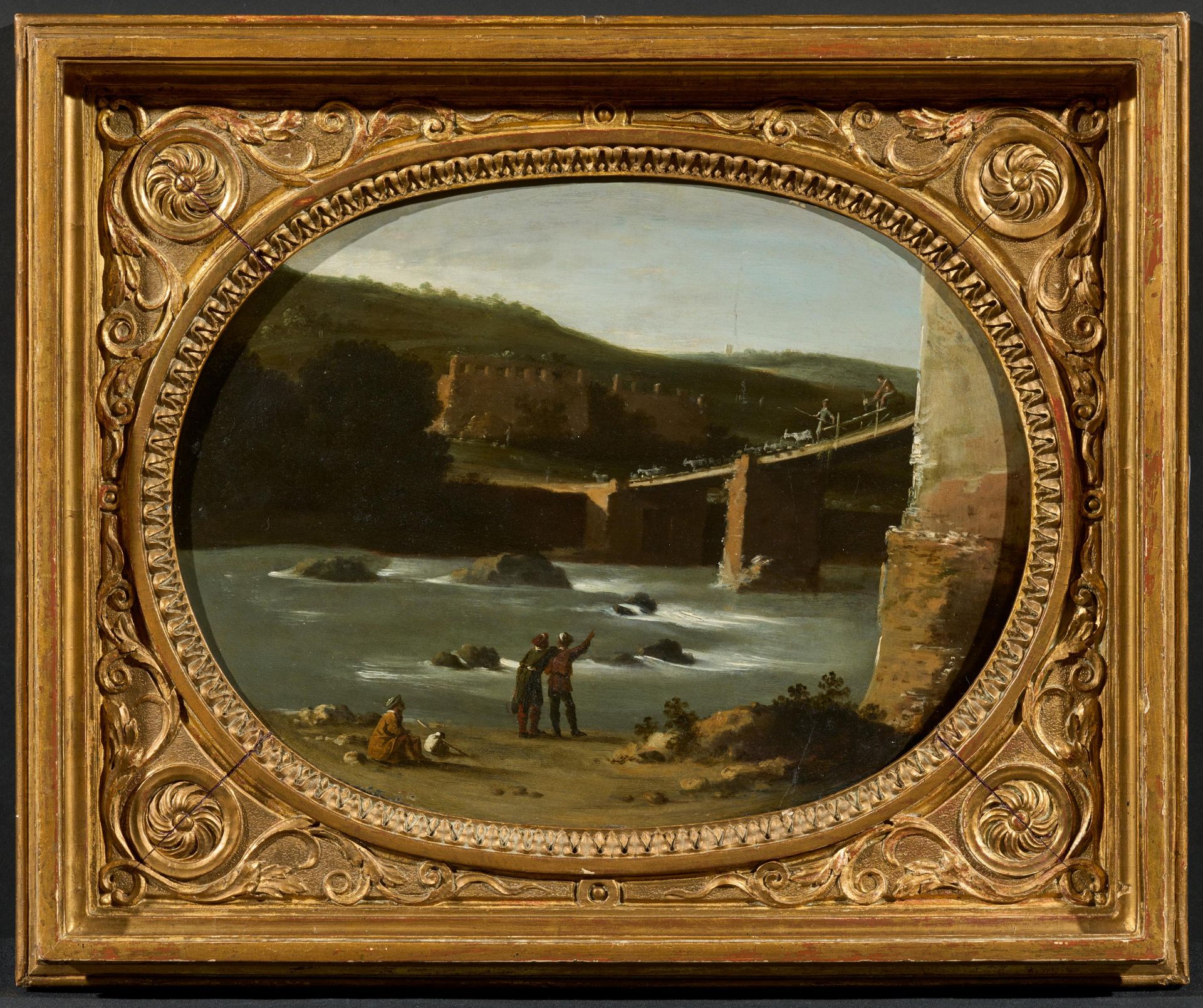 Gottfried Wals - attributed: River Landscape with Stone Bridge - Image 2 of 3