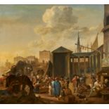 Johannes Lingelbach - zugeschrieben: Marktszene auf den Kaimauern einer italienischen Hafenstadt