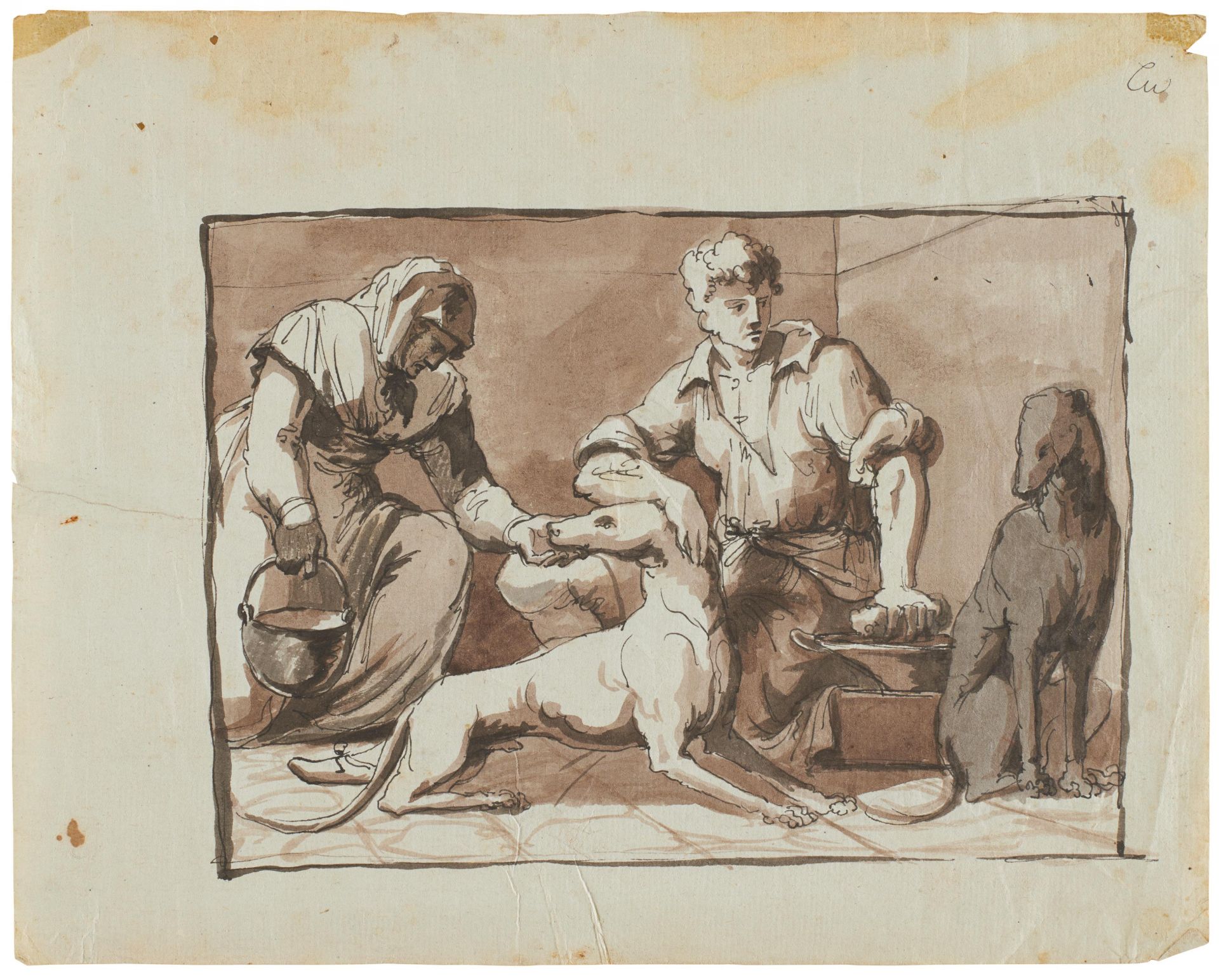 Italian School: Two Figures with Sighthounds