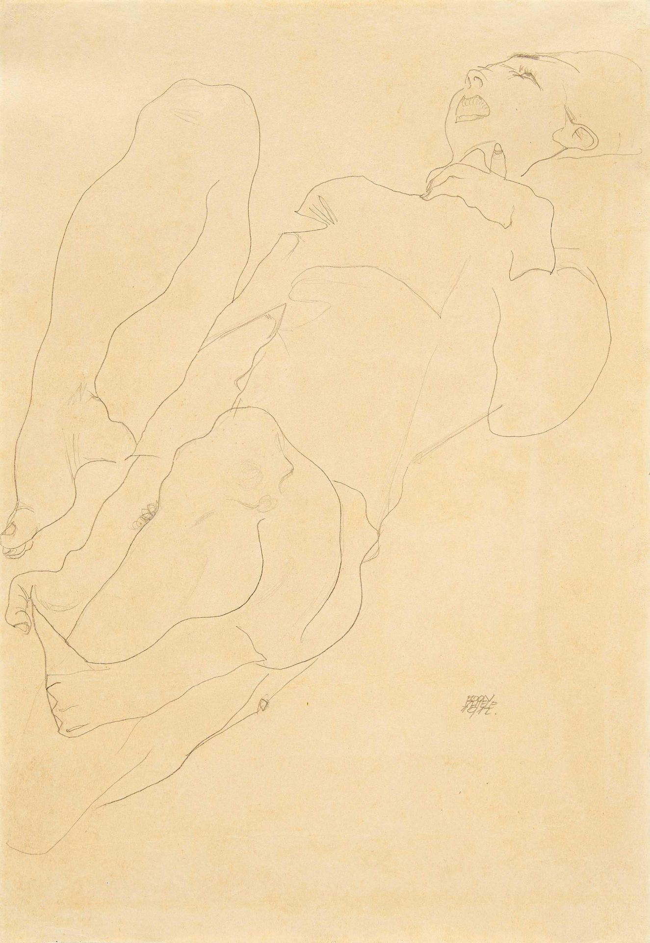 Egon Schiele: Ohne Titel (Liegender Akt mit erhobenen Beinen)