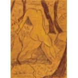 Otto Mueller: Sitzendes Mädchen im Wald (Rückenakt)