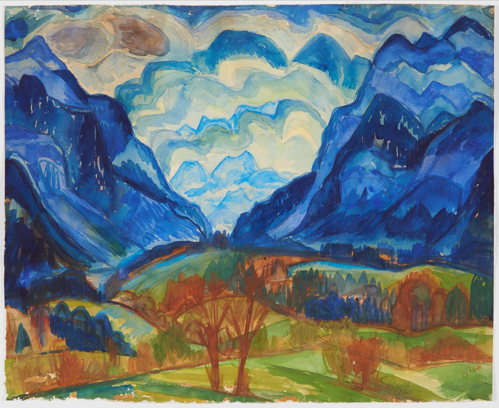 Fritz Schaefler: Untitled (Blaue Berge) - Image 2 of 4