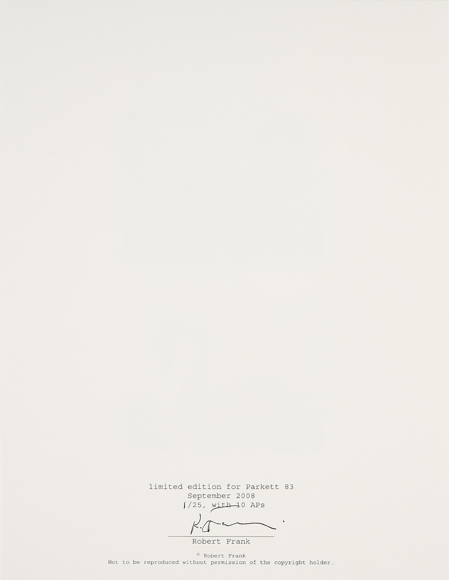 Robert Frank: Ohne Titel (für Parkett 83) - Bild 2 aus 2