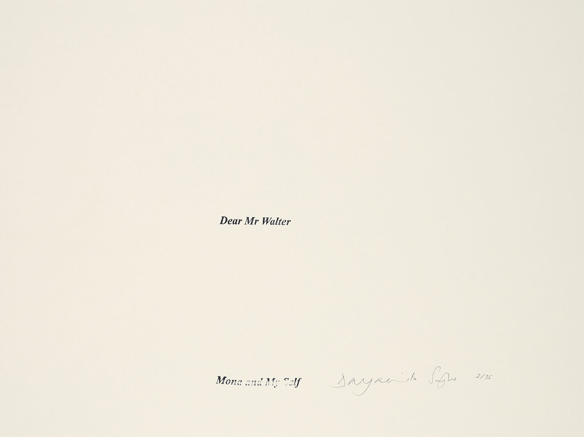 Dayanita Singh: Dear Mr. Walter - Mona and Myself (für Parkett 95) - Image 2 of 4