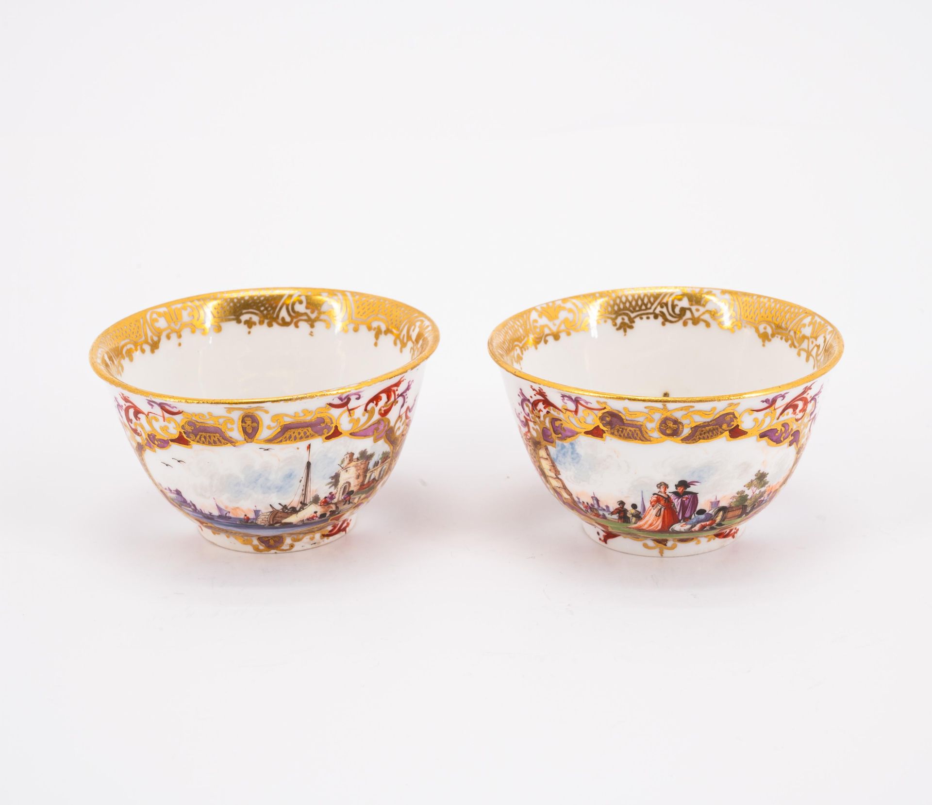 Meissen: PAIR OF PORCELAIN TEA BOWLS AND SAUCERS WITH MERCHANT NAVY SCENES - Image 3 of 8