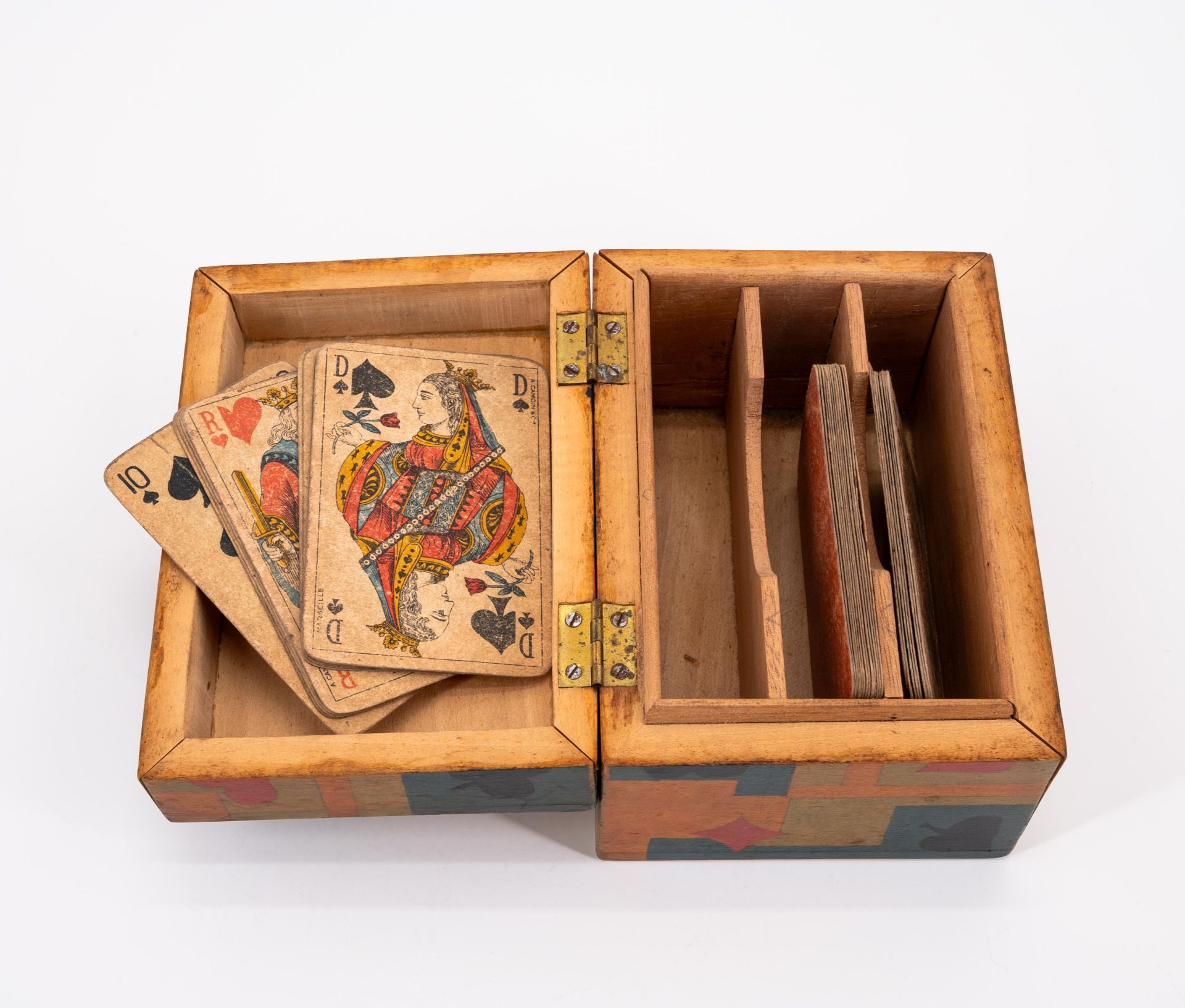 Germany: MINIATURE WOODEN GAME BOX, SET OF GLASS MARBLES AND PLAYING CARD BOX - Image 4 of 5