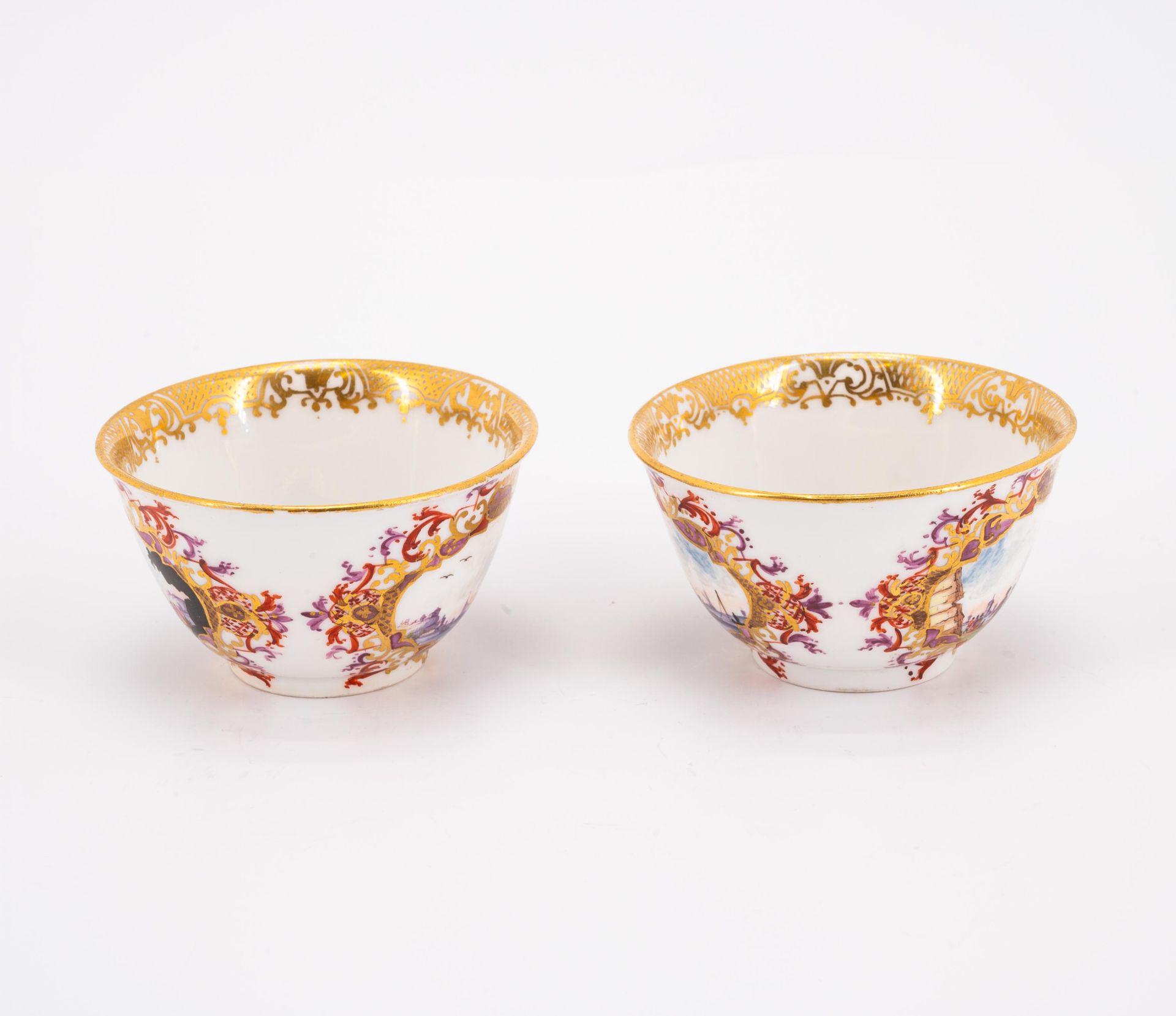 Meissen: PAIR OF PORCELAIN TEA BOWLS AND SAUCERS WITH MERCHANT NAVY SCENES - Image 2 of 8