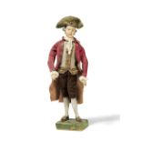 MODEL FIGURINE OF A GALLANT GENTLEMAN MADE OF WOOD, WOOL, VELVET, SILK, GOLDEN TRIMMINGS AND SILVER