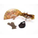 ENSEMBLE OF DOLL ACCESSORIES MADE OF LACE, PAPER, LEATHER, FEATHERS, WOOD AND METAL