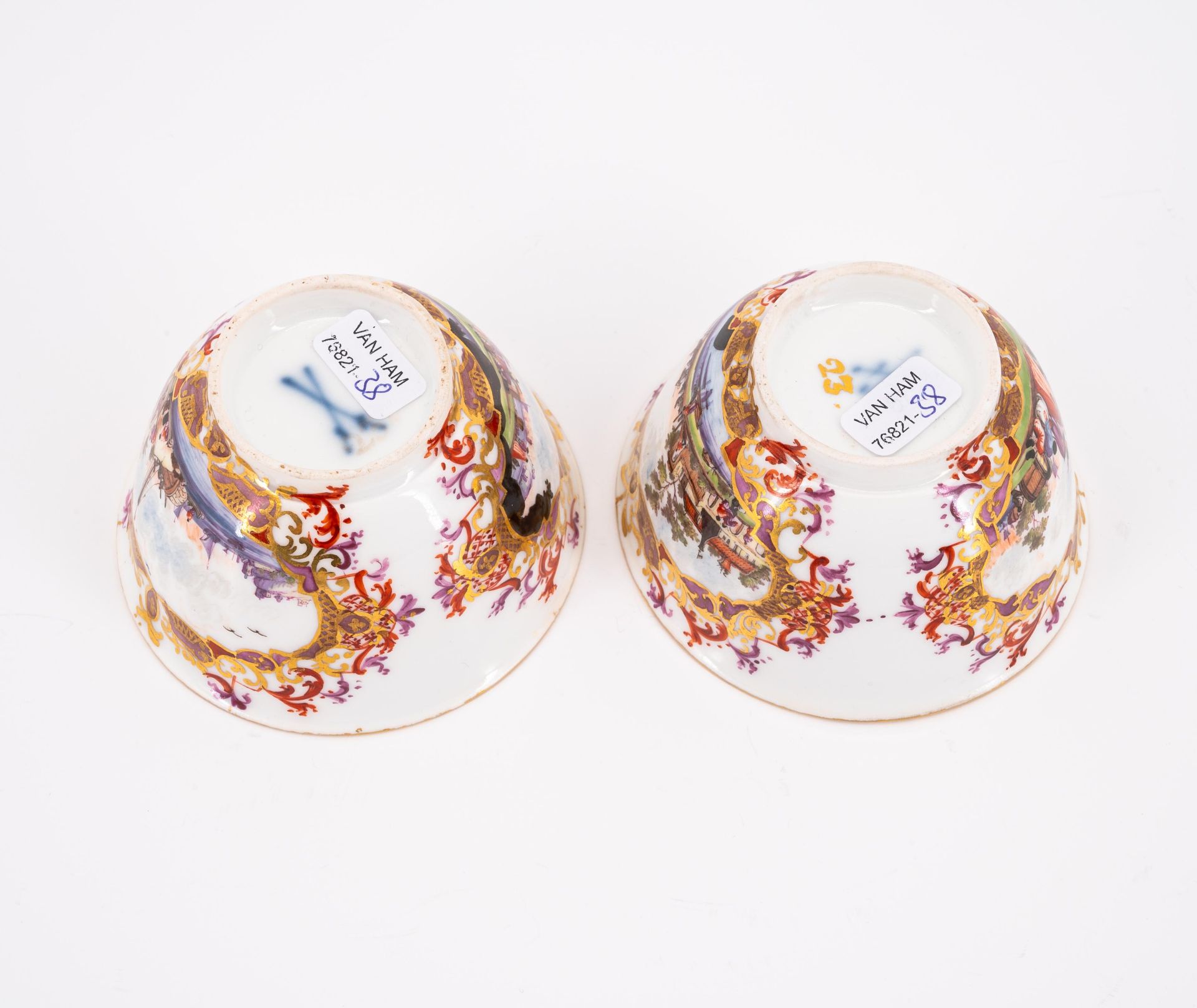 Meissen: PAIR OF PORCELAIN TEA BOWLS AND SAUCERS WITH MERCHANT NAVY SCENES - Image 6 of 8