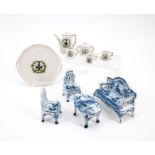 Netherlands: ENSEMBLE OF DELFT PORCELAIN MINIATURE FURNITURE AND A DÉJEUNER WITH IRON CROSS AND OAK 