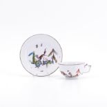 Meissen: PORCELAIN CUP AND SAUCER WITH MYTHICAL CREATURES