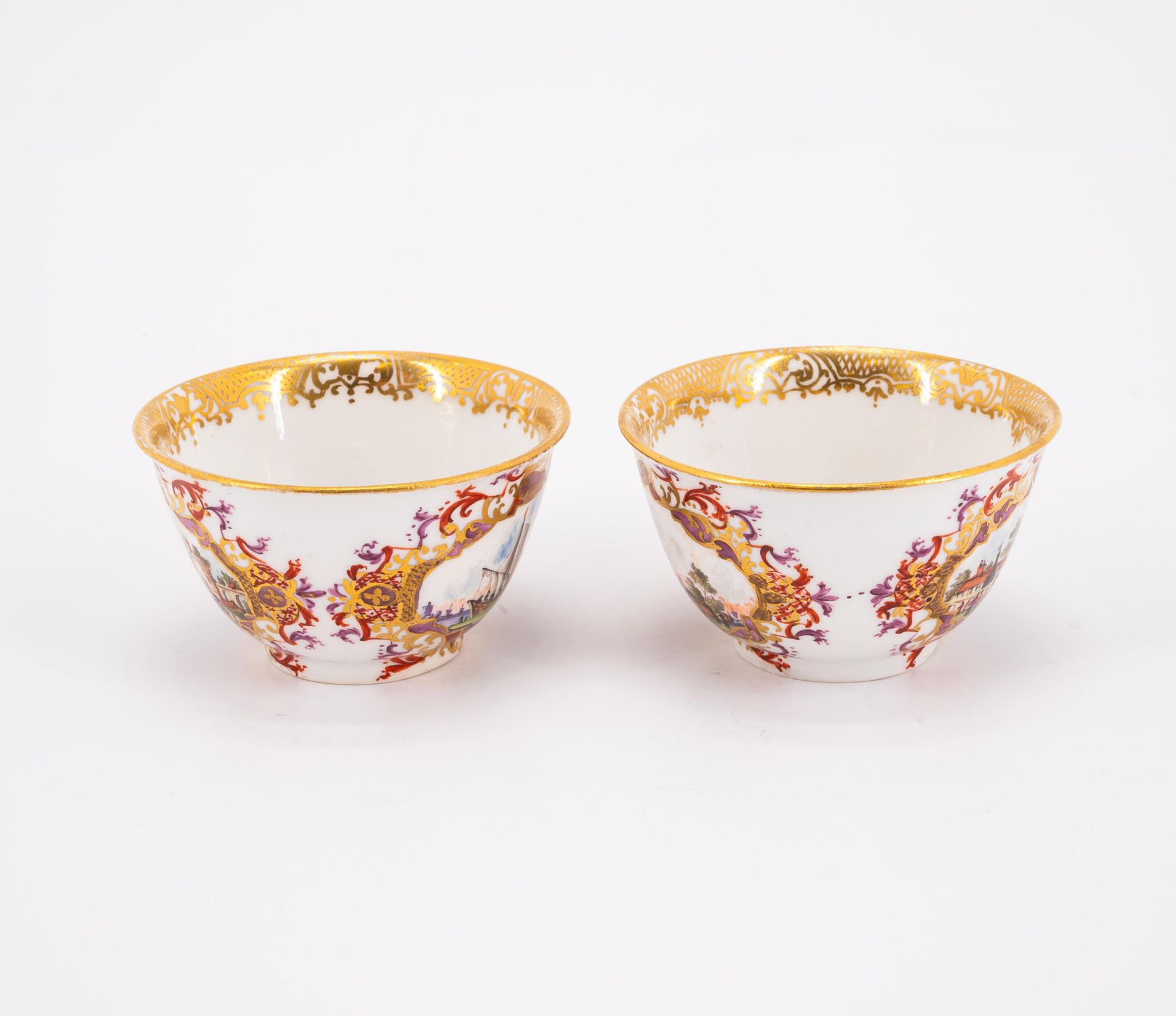 Meissen: PAIR OF PORCELAIN TEA BOWLS AND SAUCERS WITH MERCHANT NAVY SCENES - Image 4 of 8