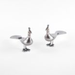 PAIR OF SILVER PEACOCKS WITH FINELY ENGRAVED DECOR AND SET WITH TURQUOISES