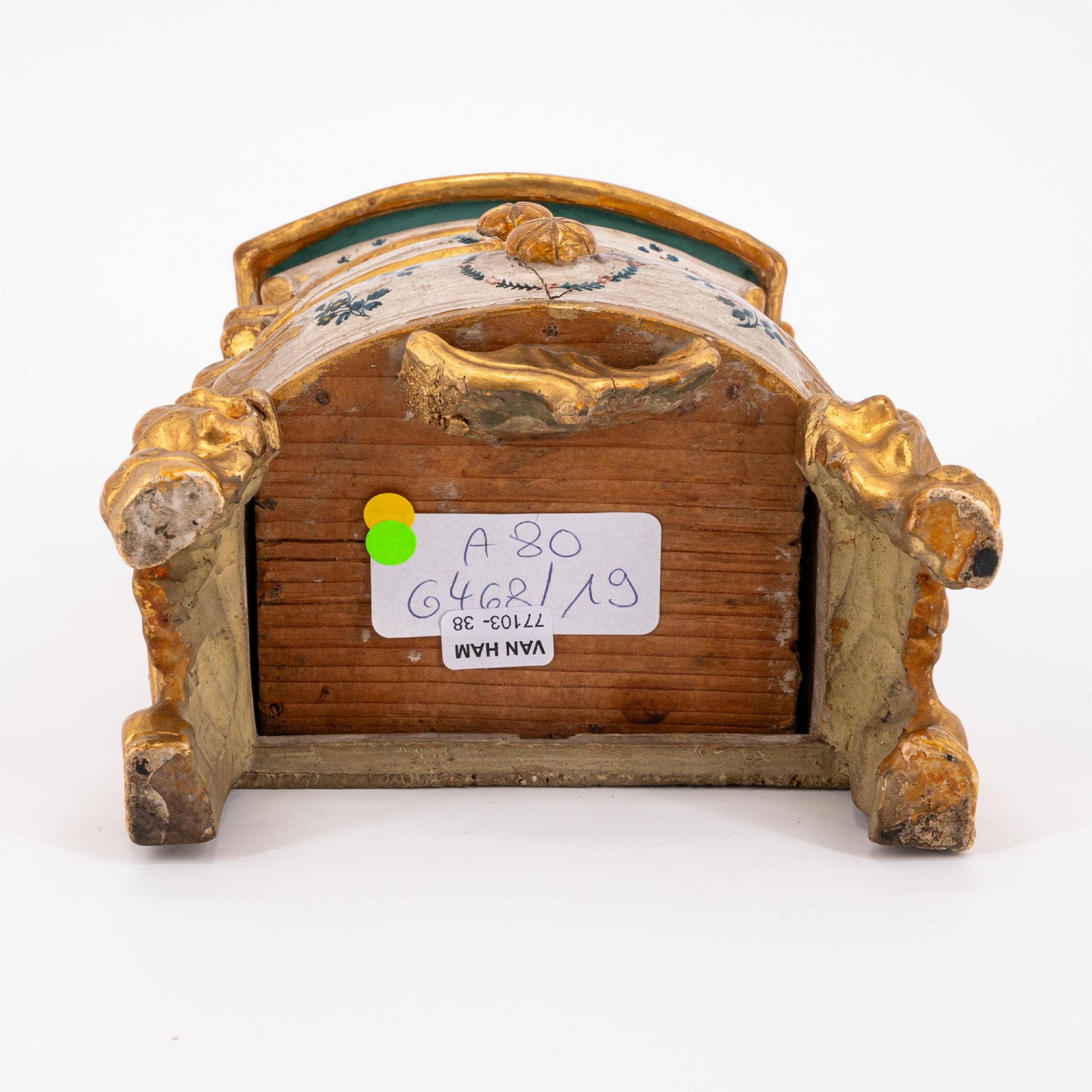POLYCHROMED WOODEN MINIATURE ROCOCO CHEST OF DRAWERS - Image 7 of 7