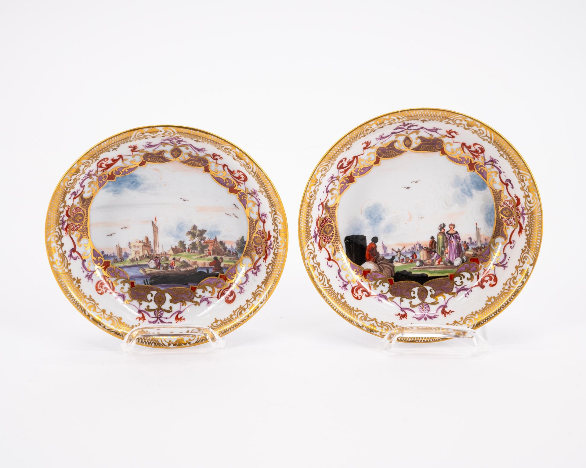 Meissen: PAIR OF PORCELAIN TEA BOWLS AND SAUCERS WITH MERCHANT NAVY SCENES - Image 7 of 8