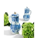 PAIR BLUE-WHITE JUGS WITH LID