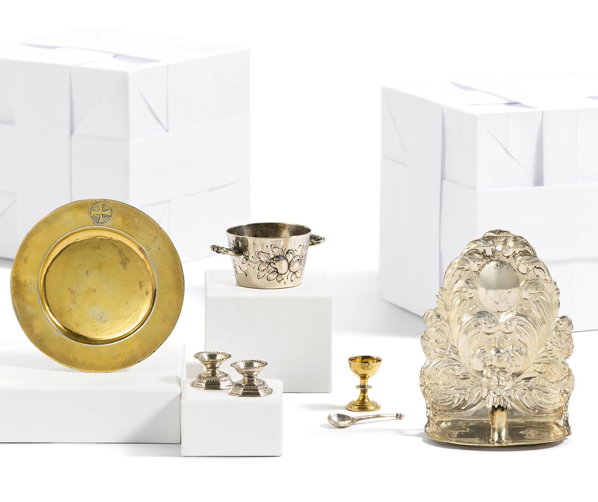 Germany: ENSEMBLE OF SIX SILVER MINIATURE OBJECTS