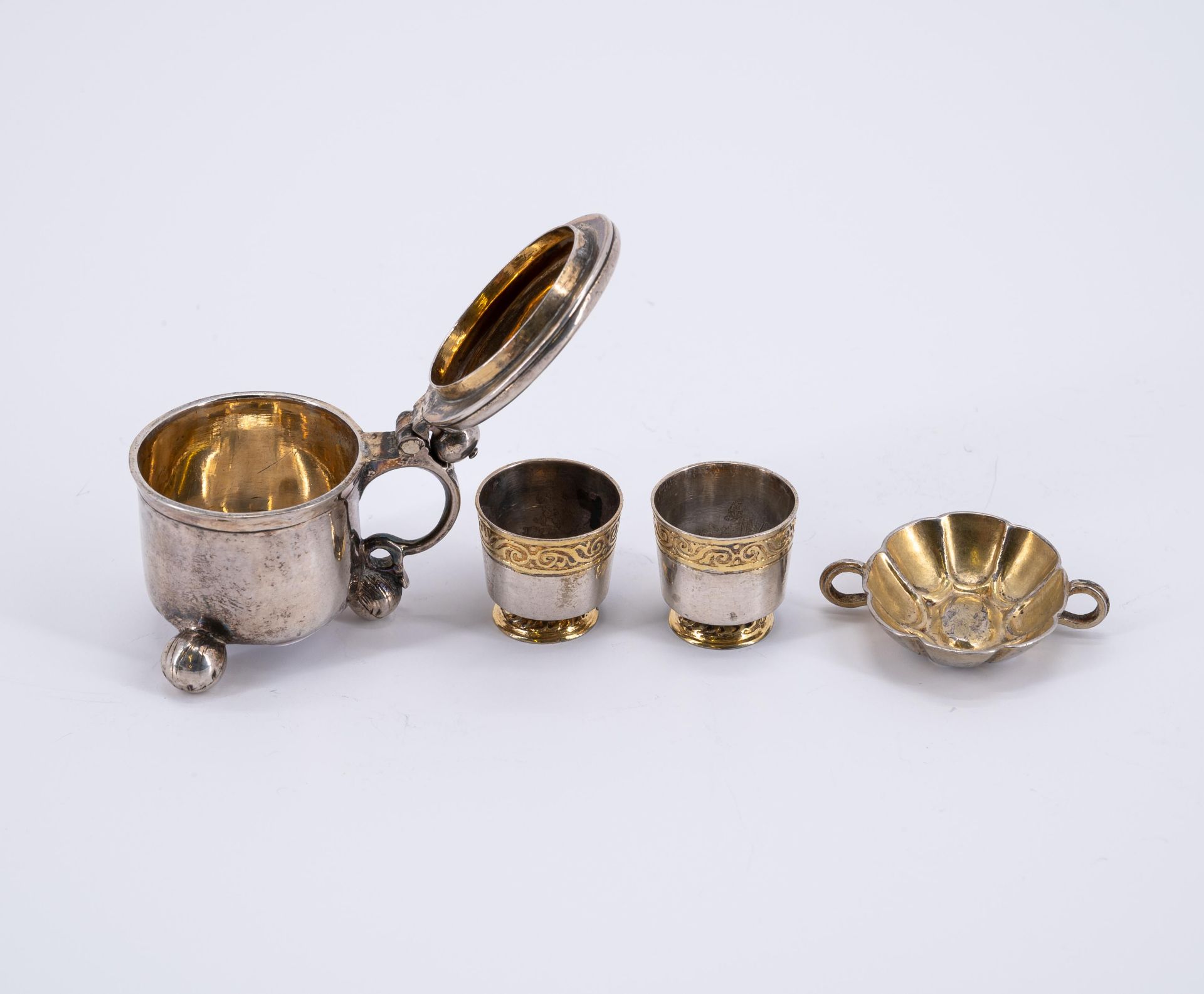 A PAIR OF SILVER STACKING CUPS, A SILVER MINIATURE TASTEVIN AND A SILVER MINIATURE TANKARD - Image 3 of 3
