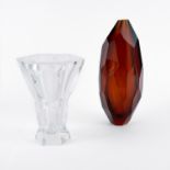 Murano. Venini & Co: LARGE FACETED VASE & VASE WITH ROUND ETCHED DECOR