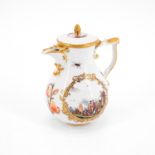 Meissen: PORCELAIN COFFEE POT WITH MERCHANT NAVY SCENES AND INSECTS