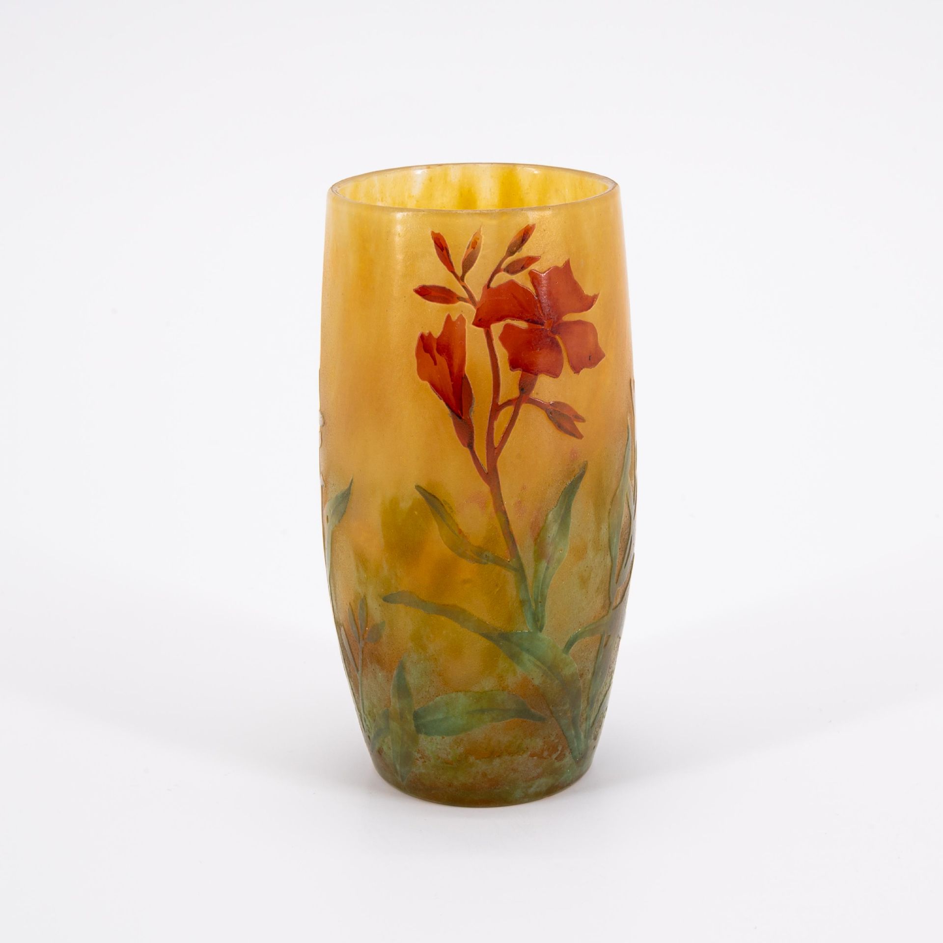Daum Frères: SMALL GLASS VASE WITH FLOWER DECOR - Image 3 of 7