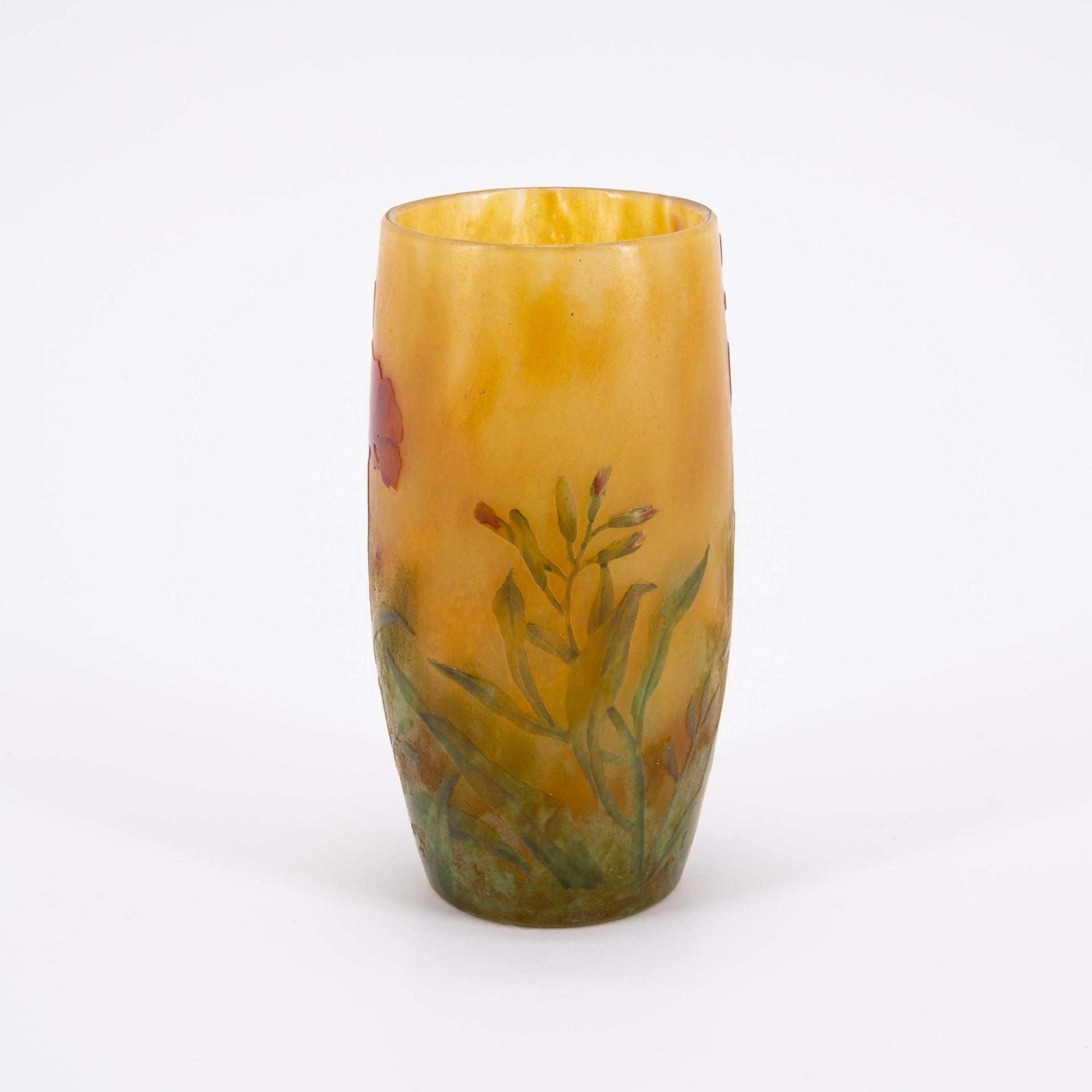 Daum Frères: SMALL GLASS VASE WITH FLOWER DECOR - Image 2 of 7