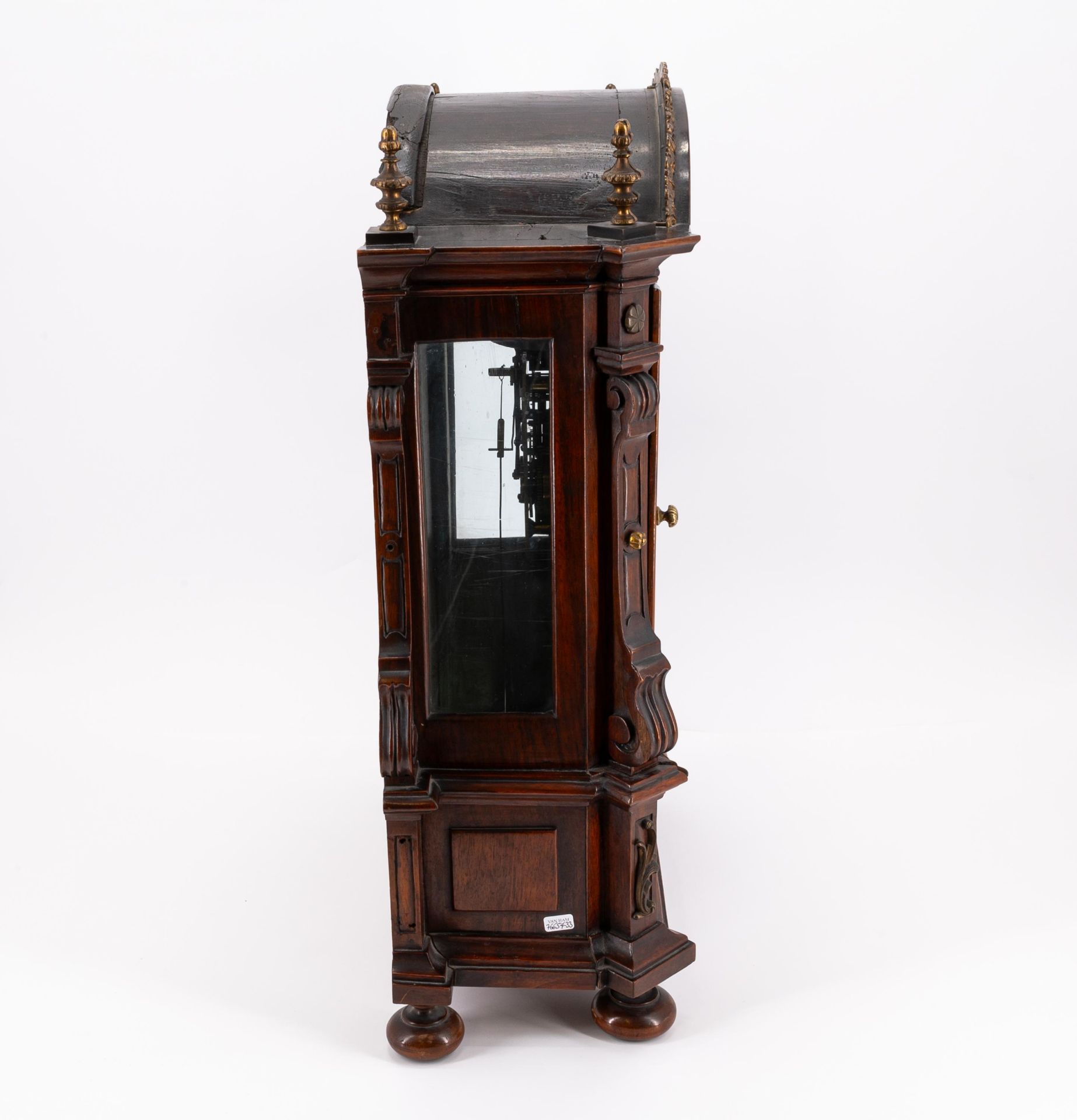 Philipp Kumperger: BRACKET CLOCK WITH MOVING EYE OF GOD MADE OF MAHOGANY, BRONZE, BRASS AND GLASS - Image 4 of 6