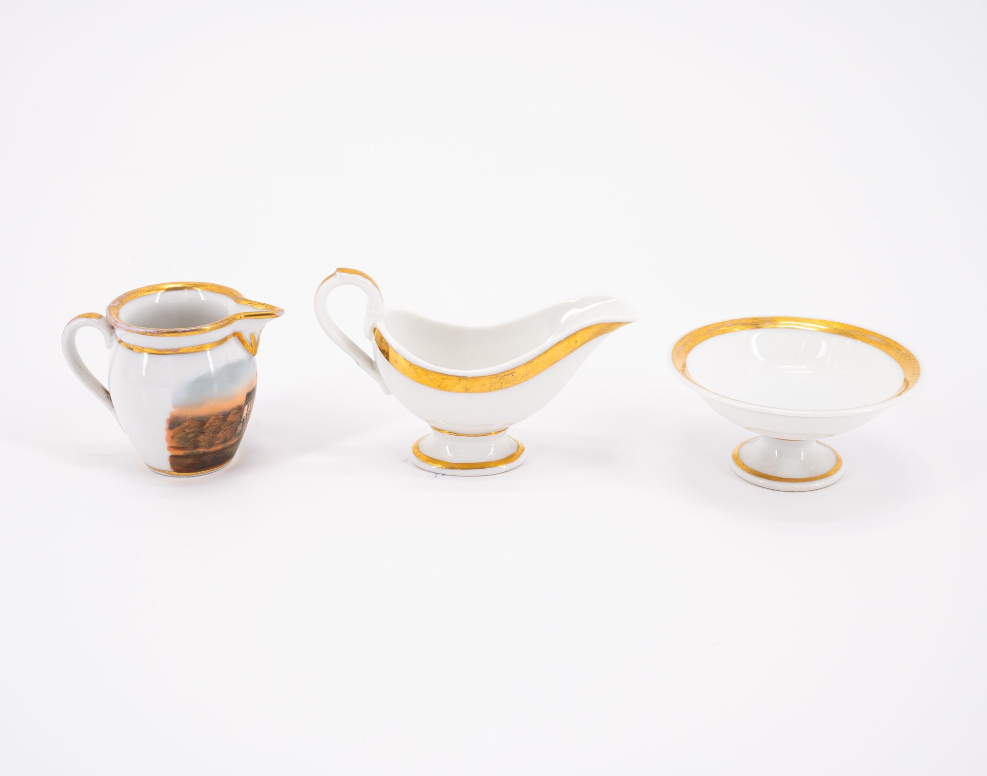 ENSEMBLE OF A PORCELAIN MINIATURE SERVICE WITH GILT EDGING AND MINIATURE COFFEE SERVICE WITH LANDSCA - Image 5 of 13