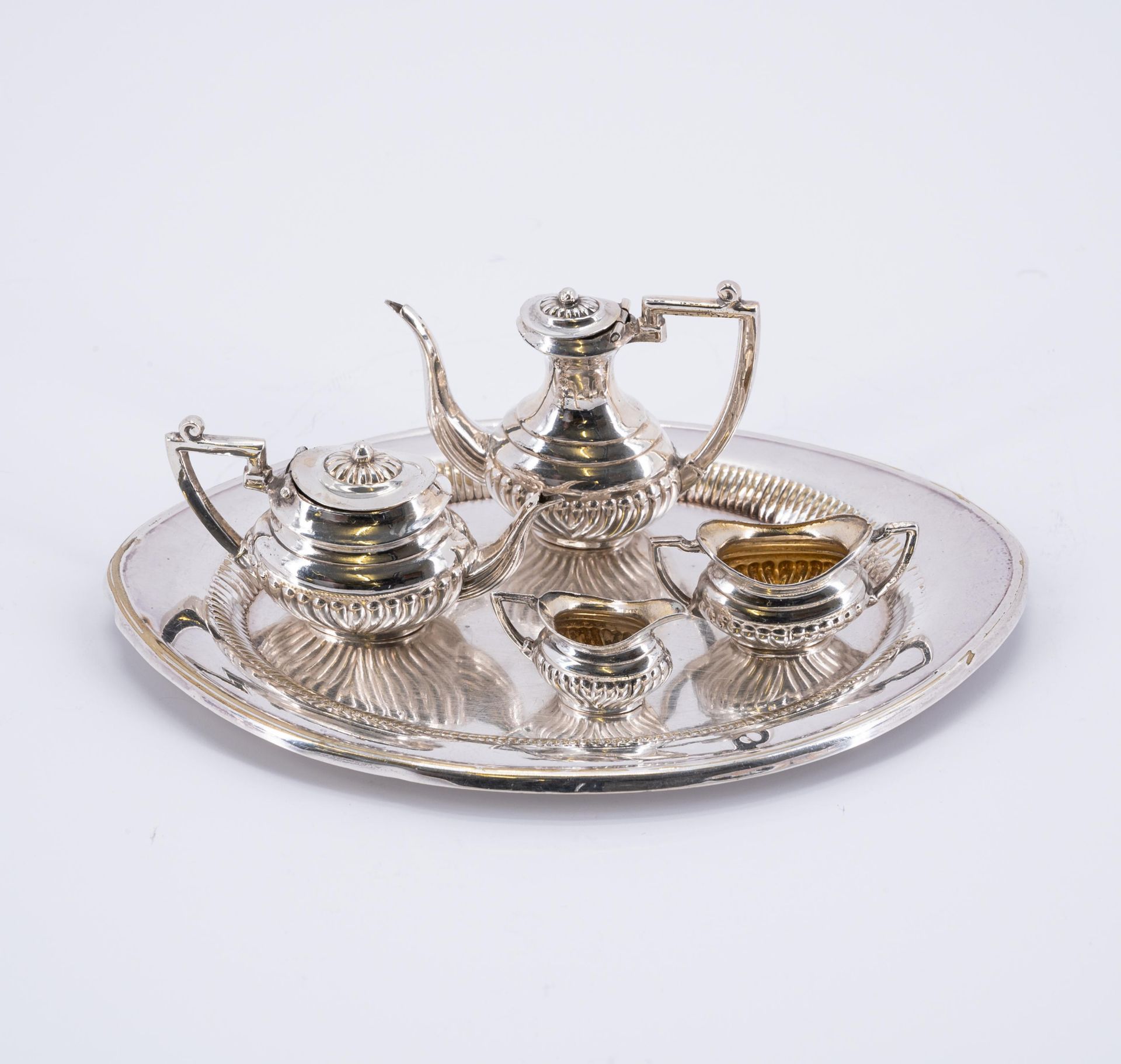 TWO SILVER MINIATURE SERVICES, SILVER MINIATURE CHOCOLADE POT, SILVER MINIATURE DUSTPAN - Image 4 of 7
