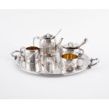 Sazikov: SILVER TEA SET WITH TRAY AS A GIFT FOR THE GERMAN CONSUL IN ST. PETERSBURG A. BRAUN 1881